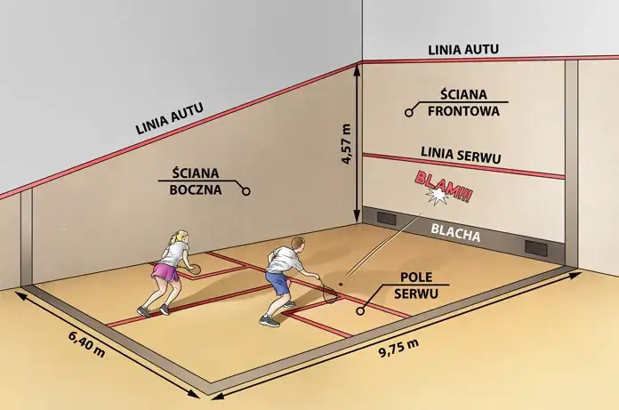 Kort do squasha z graczami w akcji